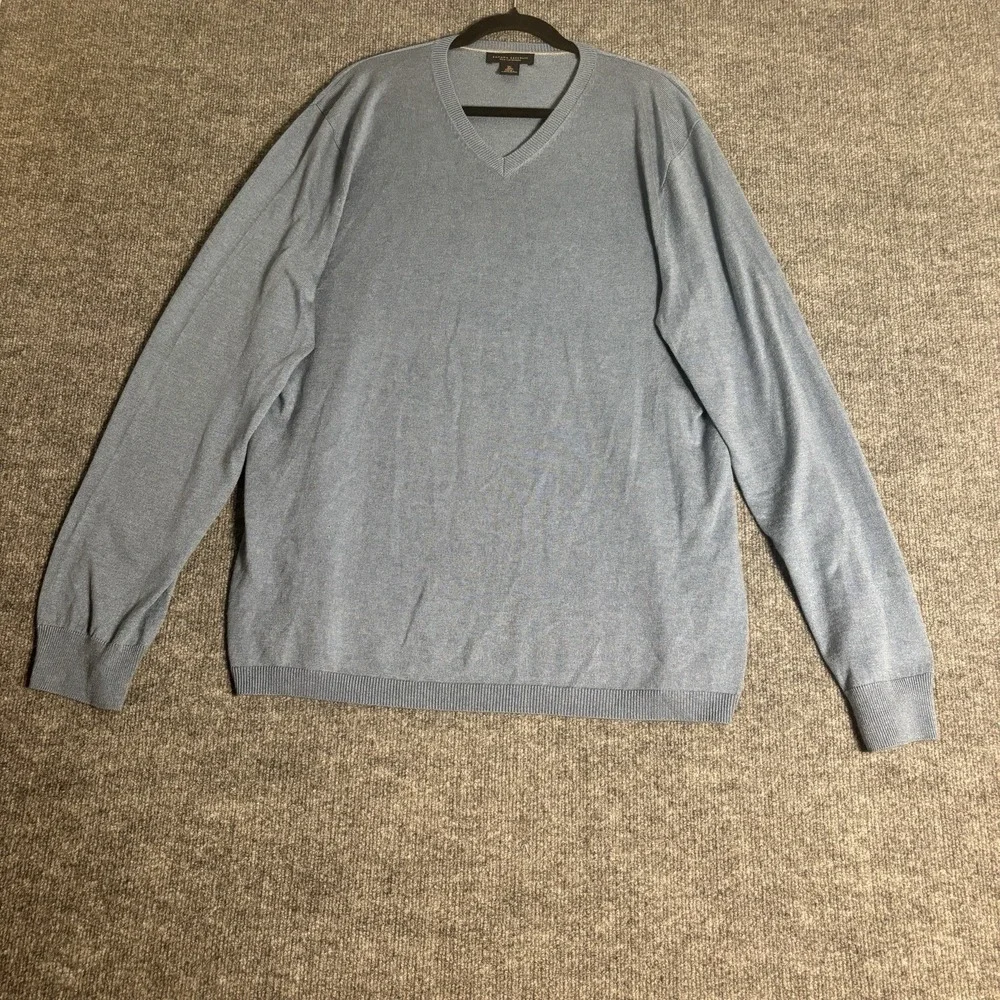 Banana Republic V-Neck Sweater Mens Tall XL Blue Silk Cashmere Pullover Luxury
